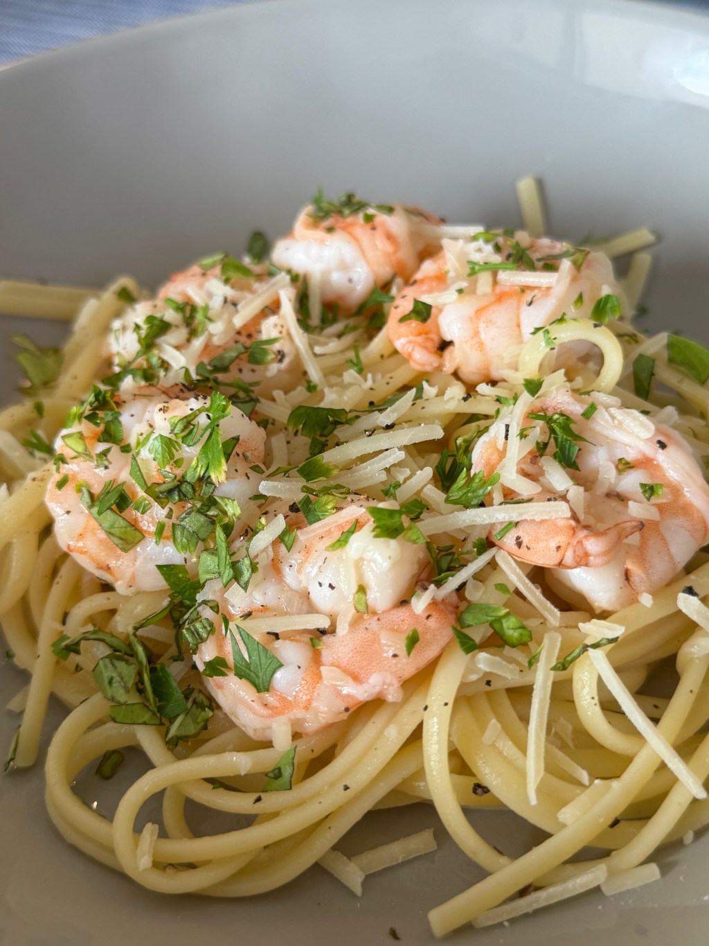 Pasta dish with shrimp, linguine, etc.