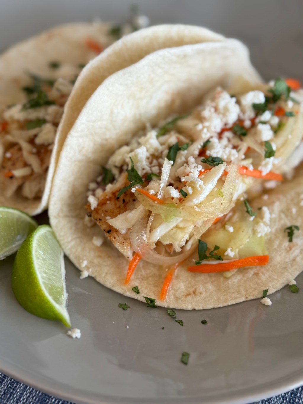Fish Tacos with zesty lime slaw.