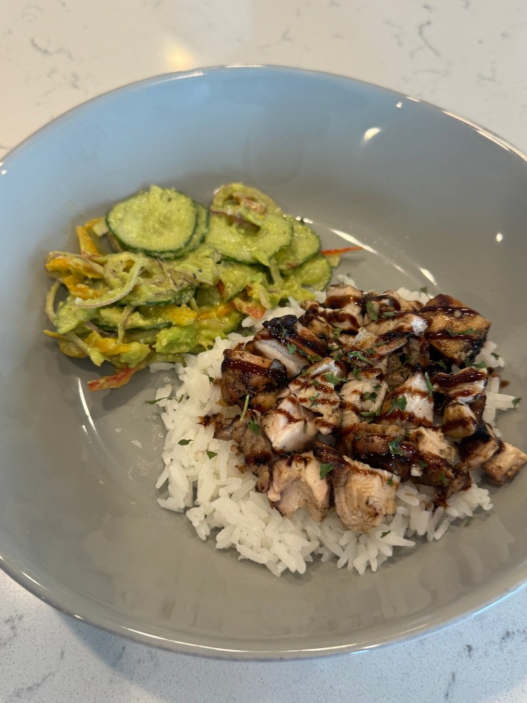 Balsamic Chicken Rice Bowl with Cucumber Avocado&nbsp;Salad