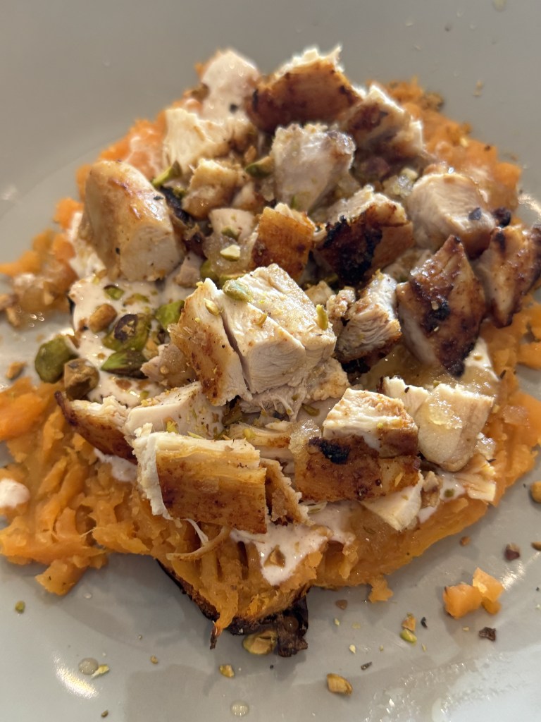 Stuffed Sweet Potato Bowl with Hot Honey Chicken & Cinnamon Greek&nbsp;Yogurt